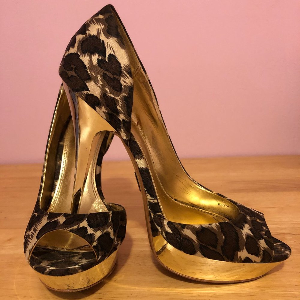 unique vintage style Leopard print gold platform